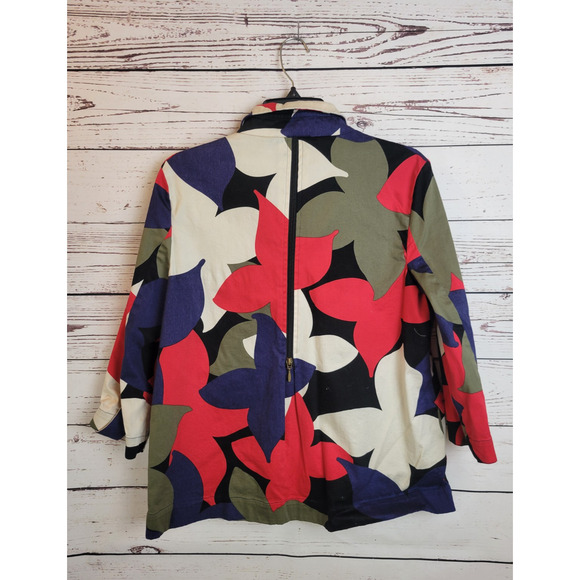 Multiples Red Floral Zip Front Relaxed Long Sleeve Jacket Women's Size Medium - Picture 8 of 12